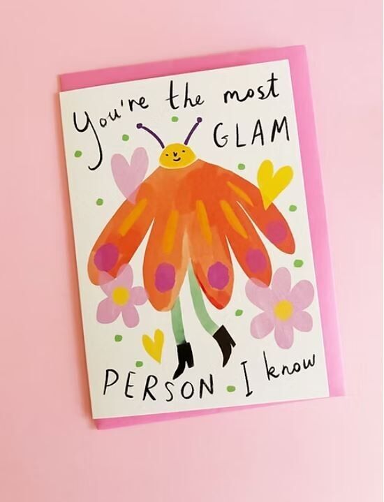 Tarjeta de felicitación con diseño de gatos y flores glamurosas