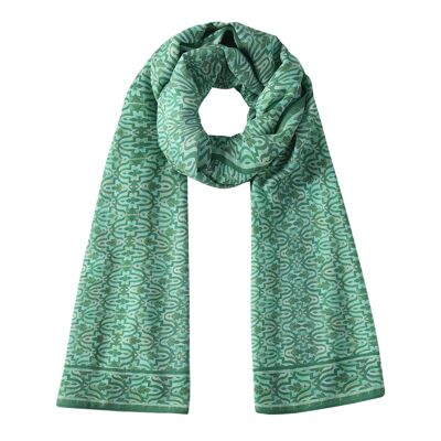 Green Scarf for Women with Geometric Print