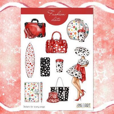 Feuille d'autocollants bujo Fashion Dots de catégorie B