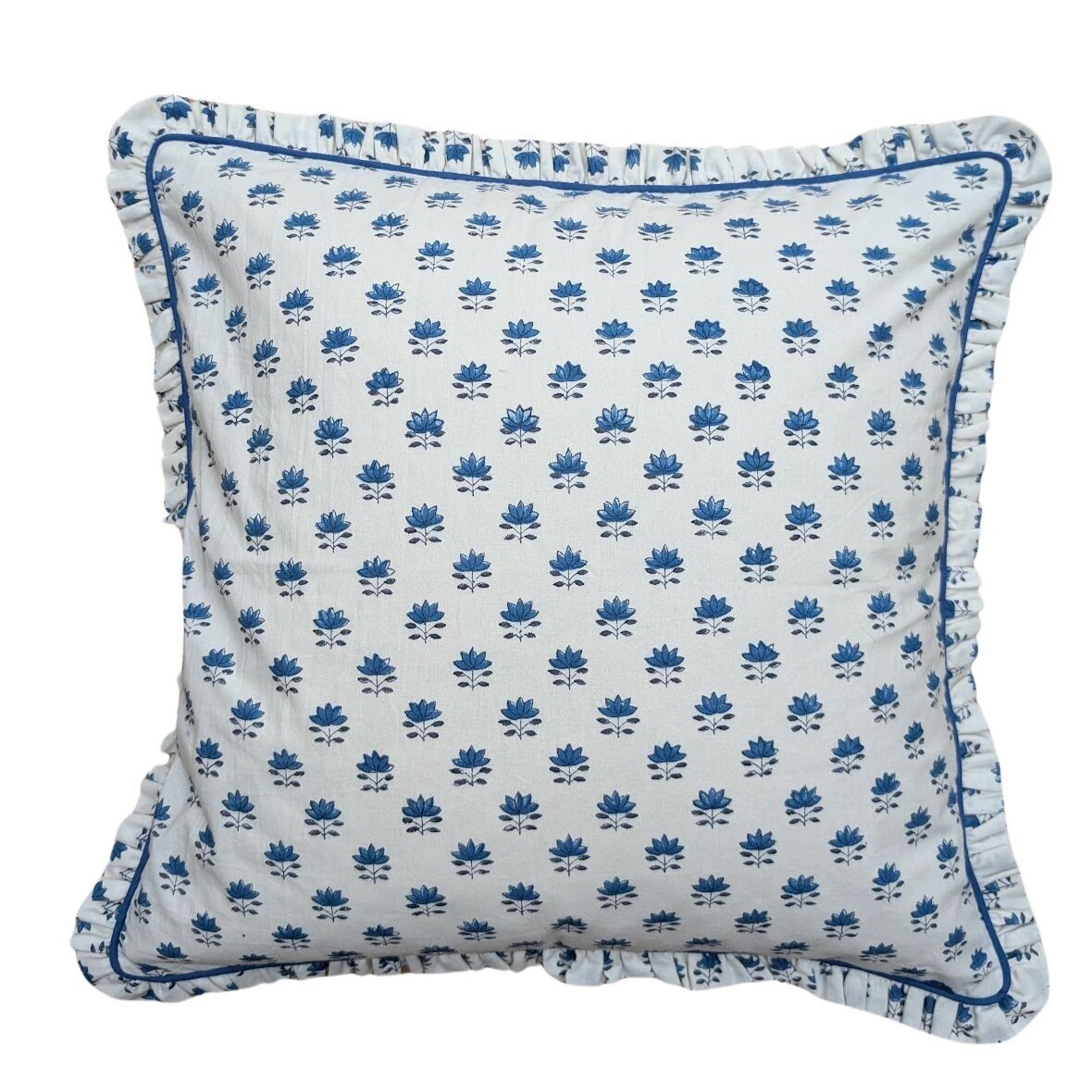 Fodera per cuscino con balze blu Clover