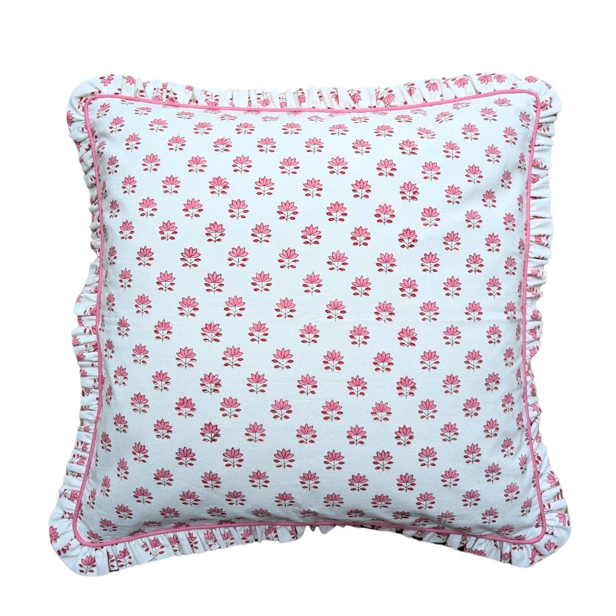 Fodera per cuscino con balze rosa Clover