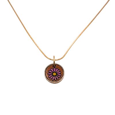 Collana in legno riciclato con fiori di aster