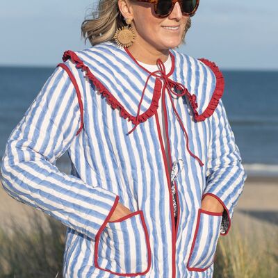 Neema Blue Stripe Quilted Jacket with Collar