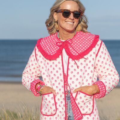 Giacca trapuntata floreale rosa neon Neema con colletto