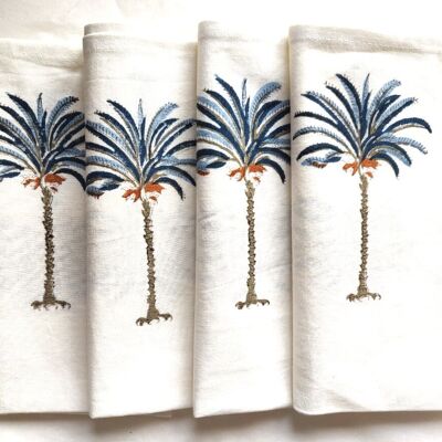 Palm Tree Blue Napkin, Set of 4