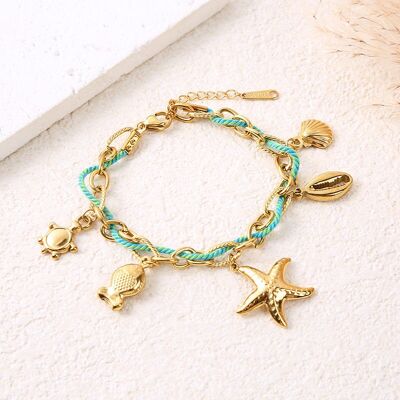 Bracelet chaîne doré cordon turquoise charms marin