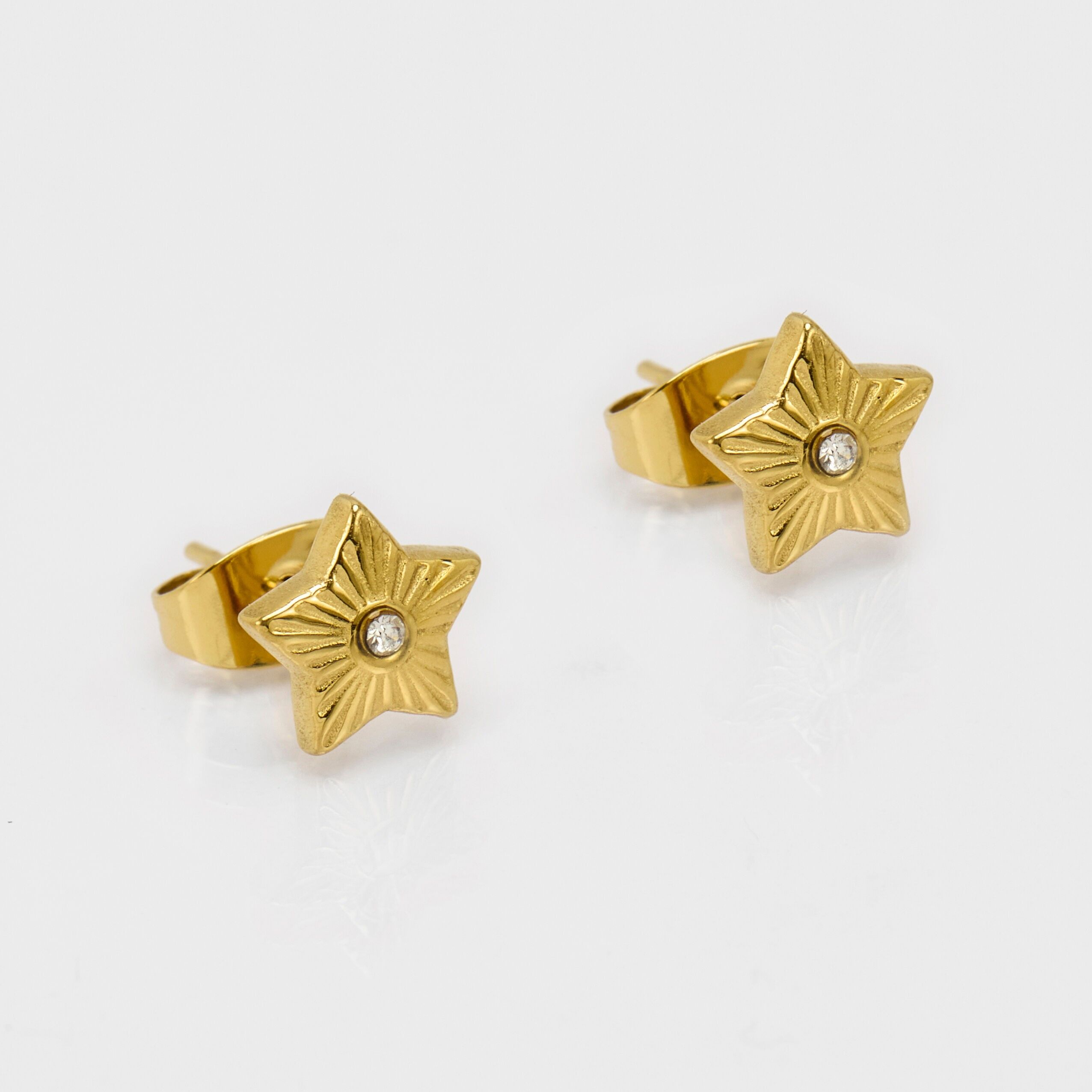 Mini orecchini a bottone in acciaio inossidabile – motivo a stella con strass – Set da 5 pezzi