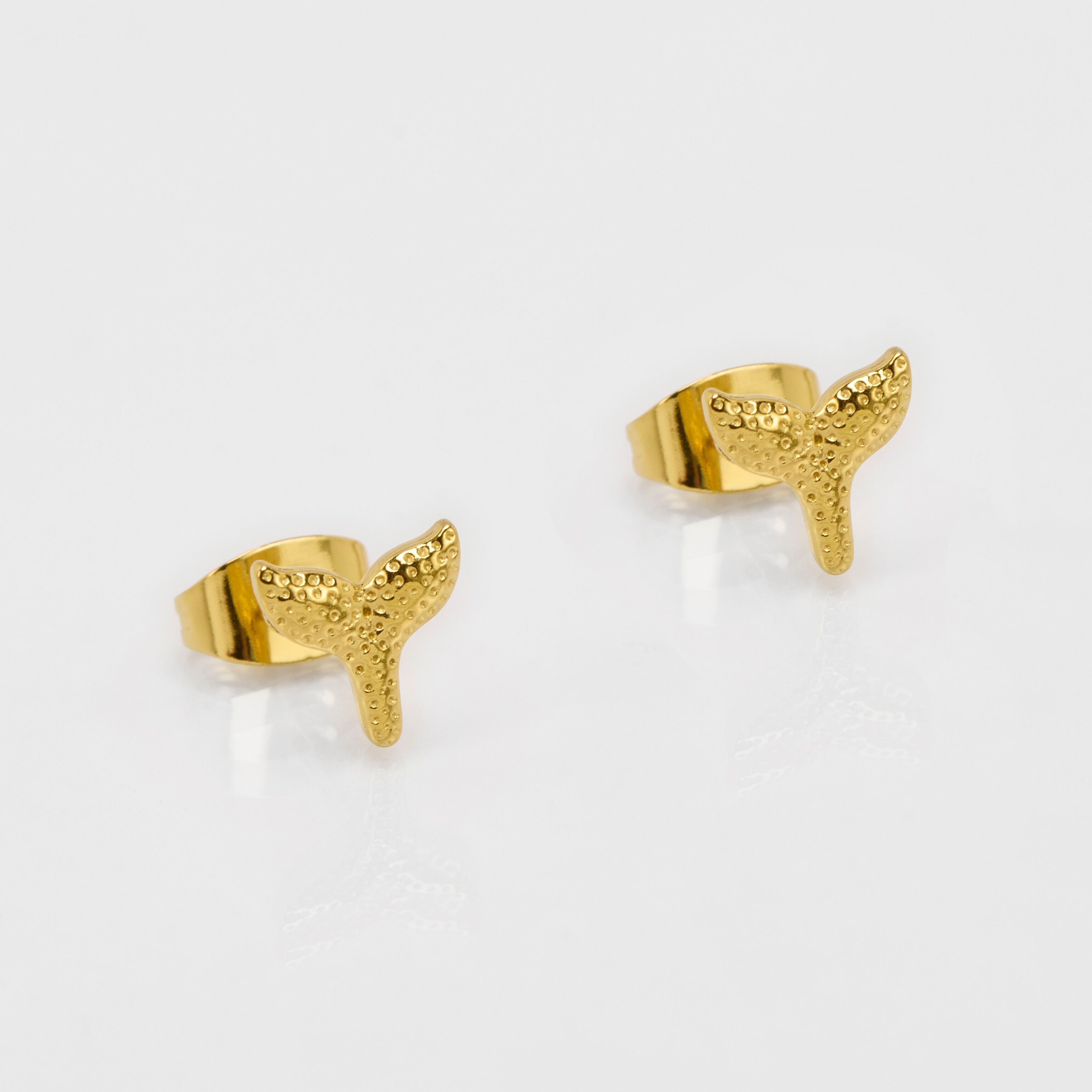 Mini orecchini a bottone in acciaio inossidabile - Design a coda di balena - Confezione da 5