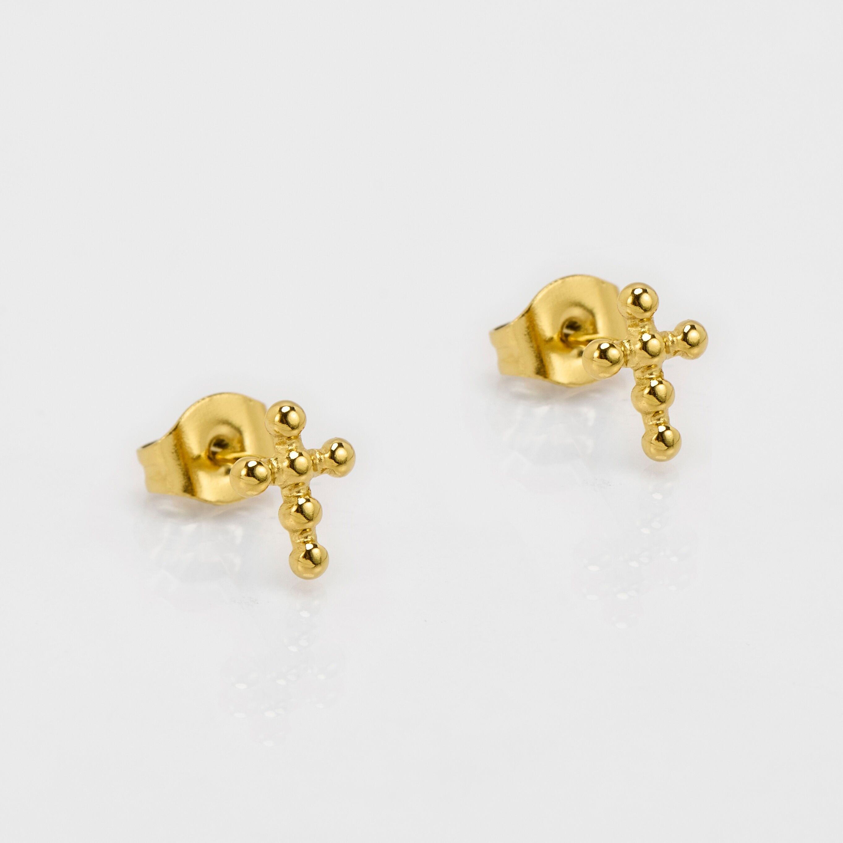 Mini orecchini a bottone in acciaio inossidabile - Design a croce - Confezione da 5