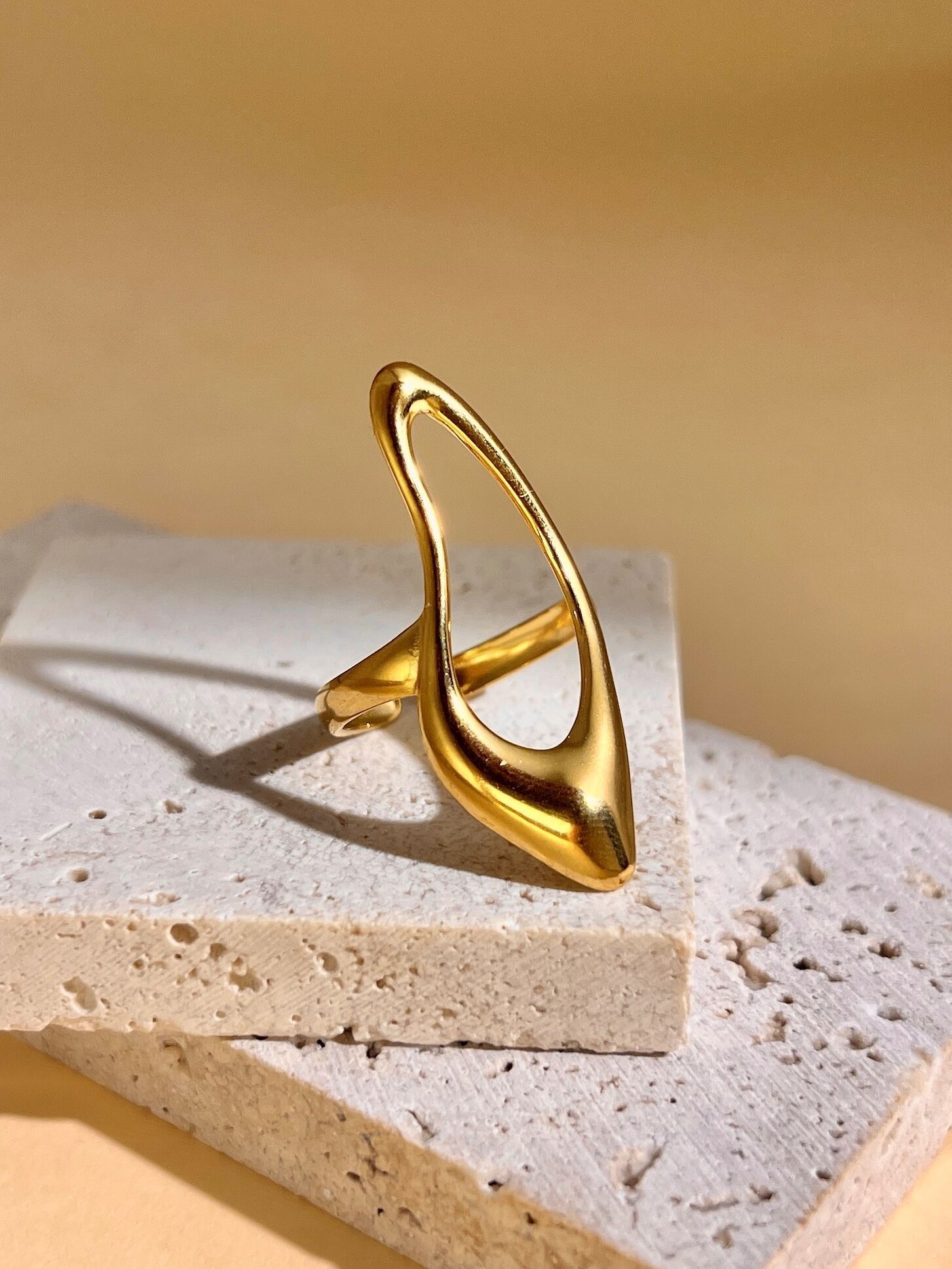 Contemporary Adjustable Stainless Steel Uneven Oval Ring