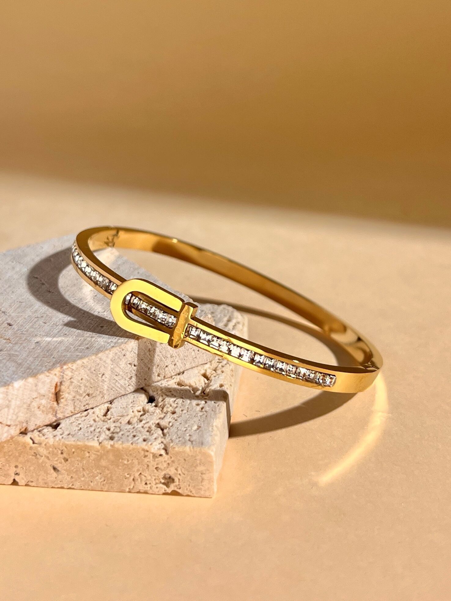 Chic stainless steel rhinestone belt buckle bangle bracelet