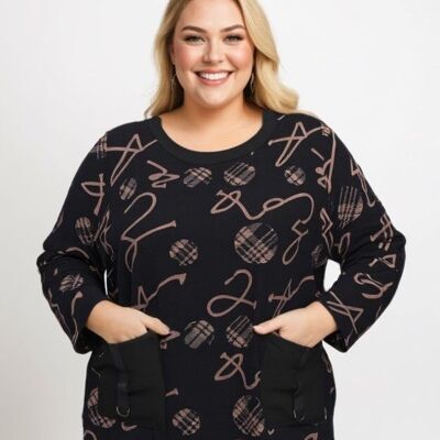 Top grande taille imprimé noir (C6137)