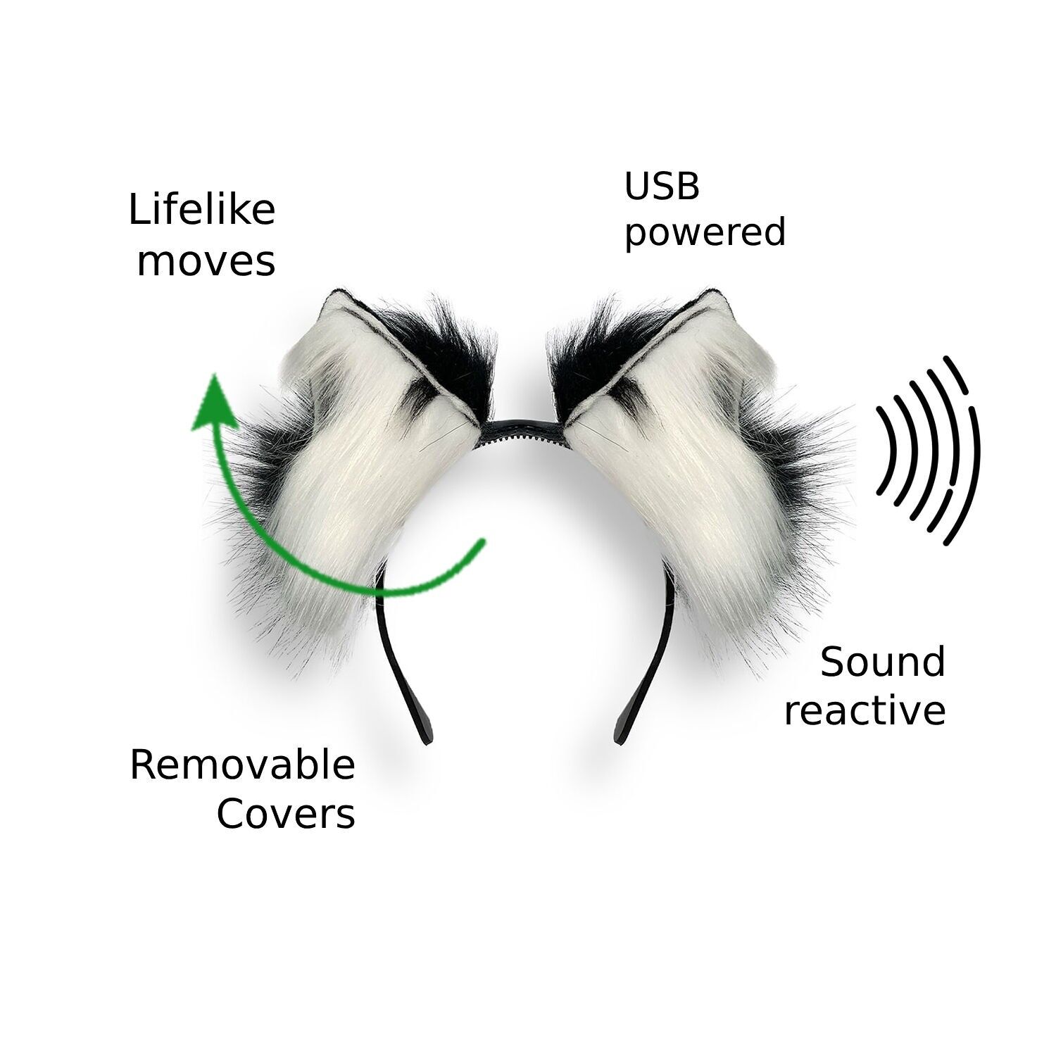EarGear Oreilles mobiles pour cosplay (édition Black Cat) Costume animatronique unique, réactif au son, chargé par USB