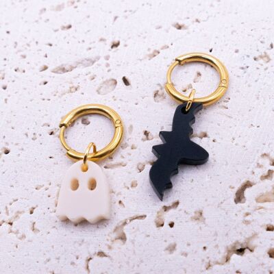 Boucles d'oreilles créoles chauve-souris fantôme Halloween - boucles d'oreilles légères à tige automne fantôme dragon