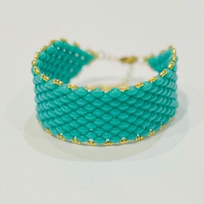 Bracelet large acier perles losange resine tissees