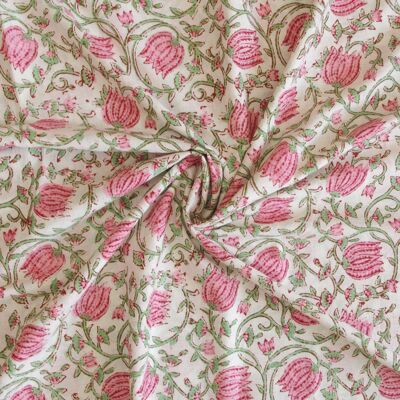 Tissu imprimé à la main Tulipes roses - 10 m