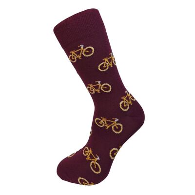 Calzini da bici in bambù color bordeaux e senape