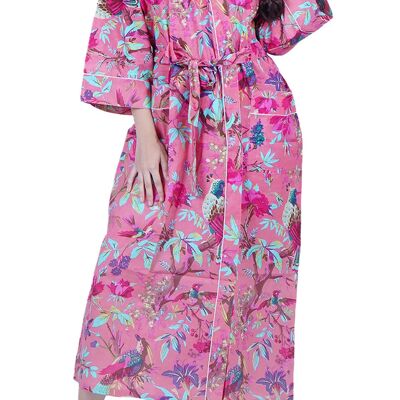 Vestaglia kimono in cotone Georgia Peach Birds