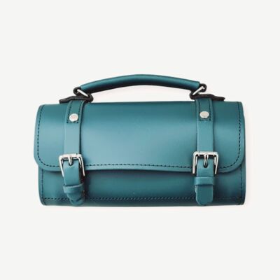 Bolso Bowler de Cuero Hecho a Mano - Verde Azulado