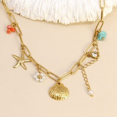 Trendy summer stainless steel necklace – marine charms & stylish links
