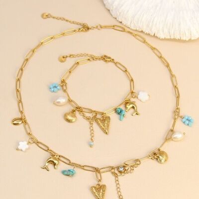 Parure en acier inoxydable – collier & bracelet charms symboliques
