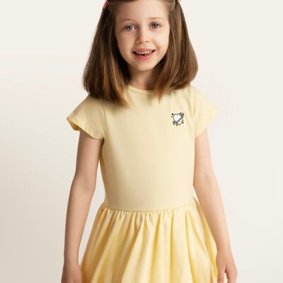 Children's dress balloon dress with heart embroidery girls butter yellow