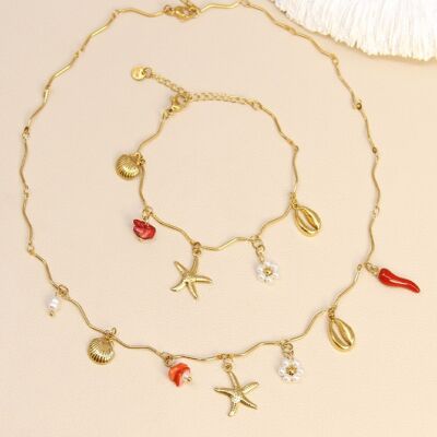 Stainless steel set – marine charm necklace & bracelet