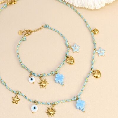 Summer set – Necklace and charm bracelet on braided cord