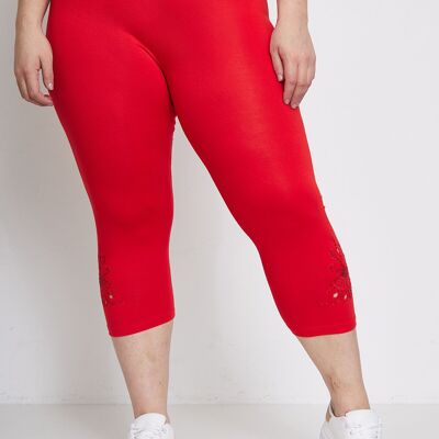 Leggings rojos calados con estampado de talla grande (B219)