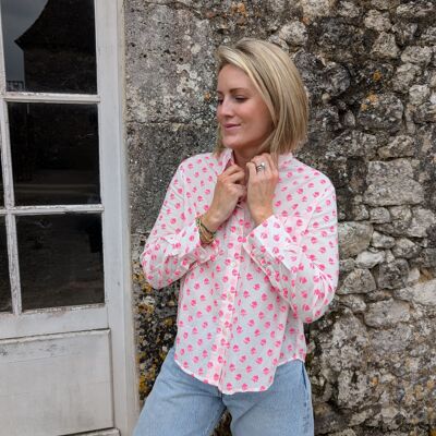 Camicia con volant rosa neon Darana