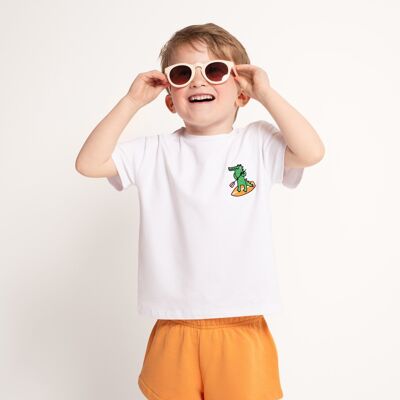 Children's cotton T-shirt with embroidery: Crocodile on SUP