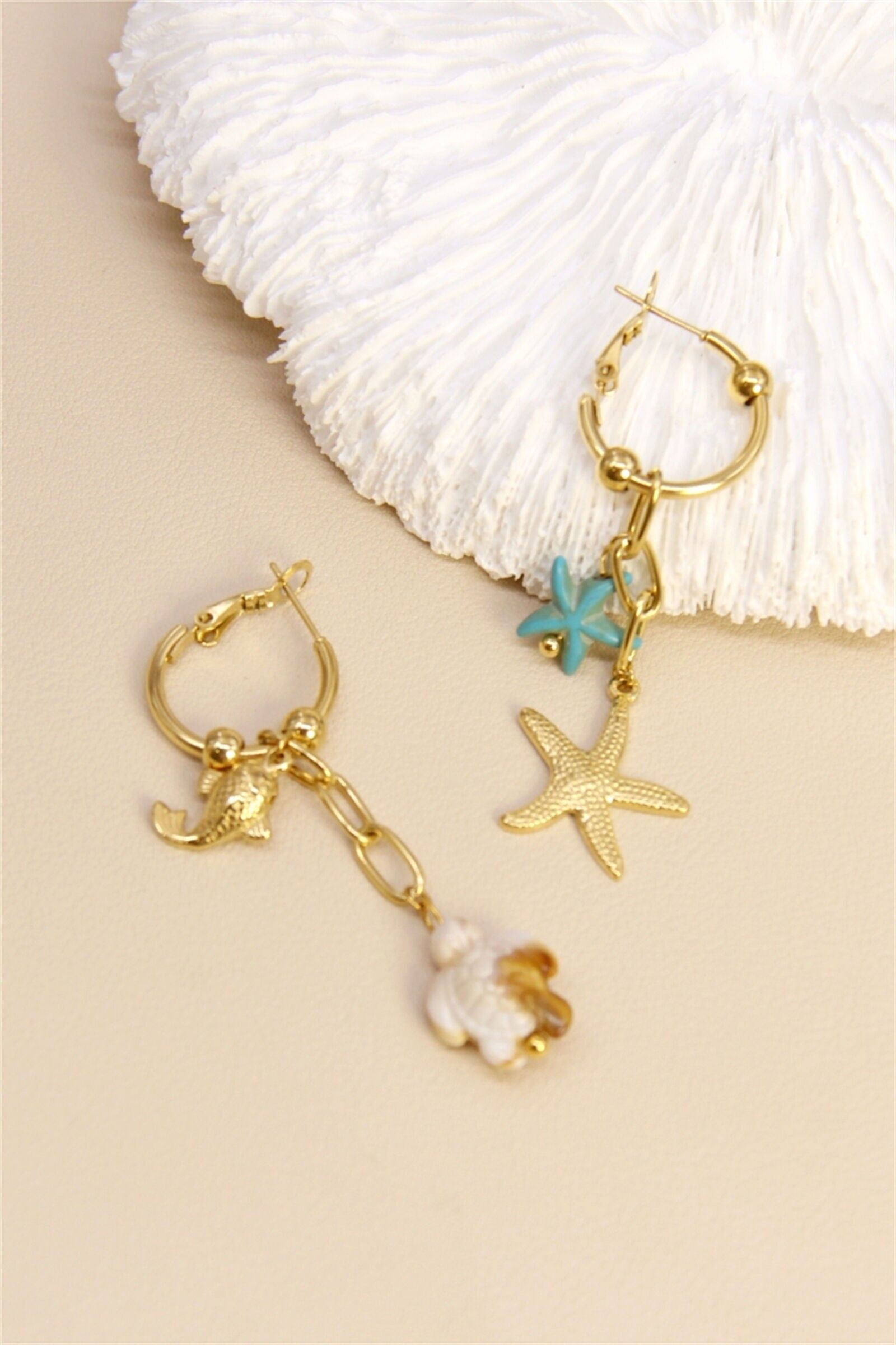 Boucles d’oreilles coquillage et étoile de mer