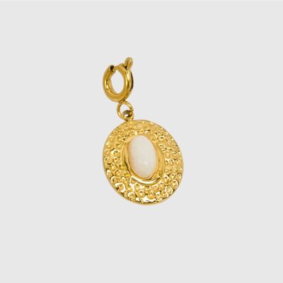Charm ovoide de acero inoxidable con piedra de ágata natural.