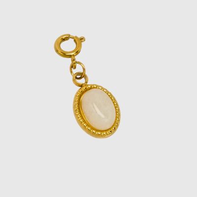 Stainless steel ovoid charm with natural ovoid agate stone