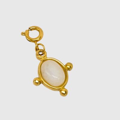 Oval/rectangular stainless steel charm with natural oval agate stone