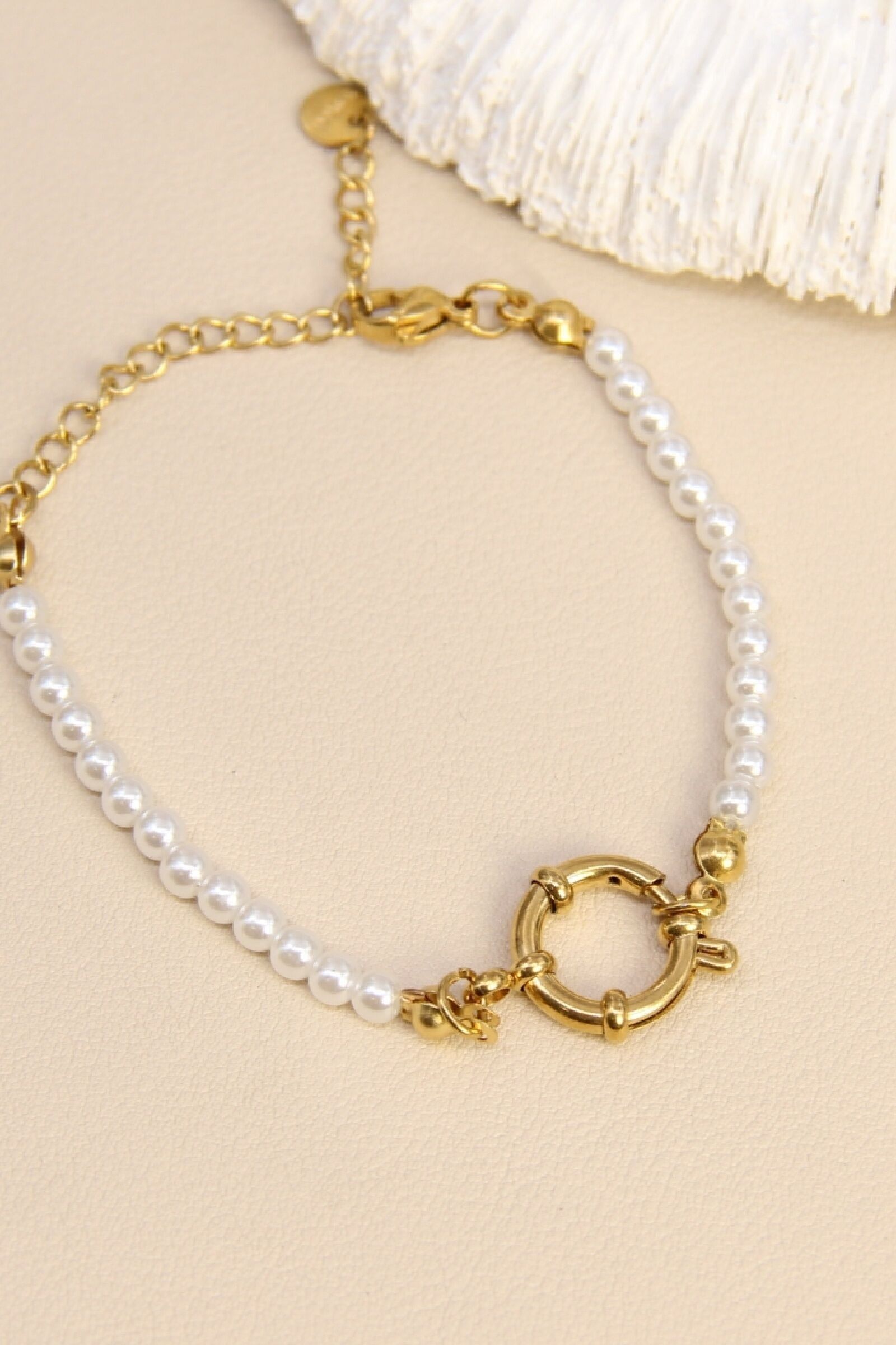 Bracelet perles & fermoir en acier inoxydable