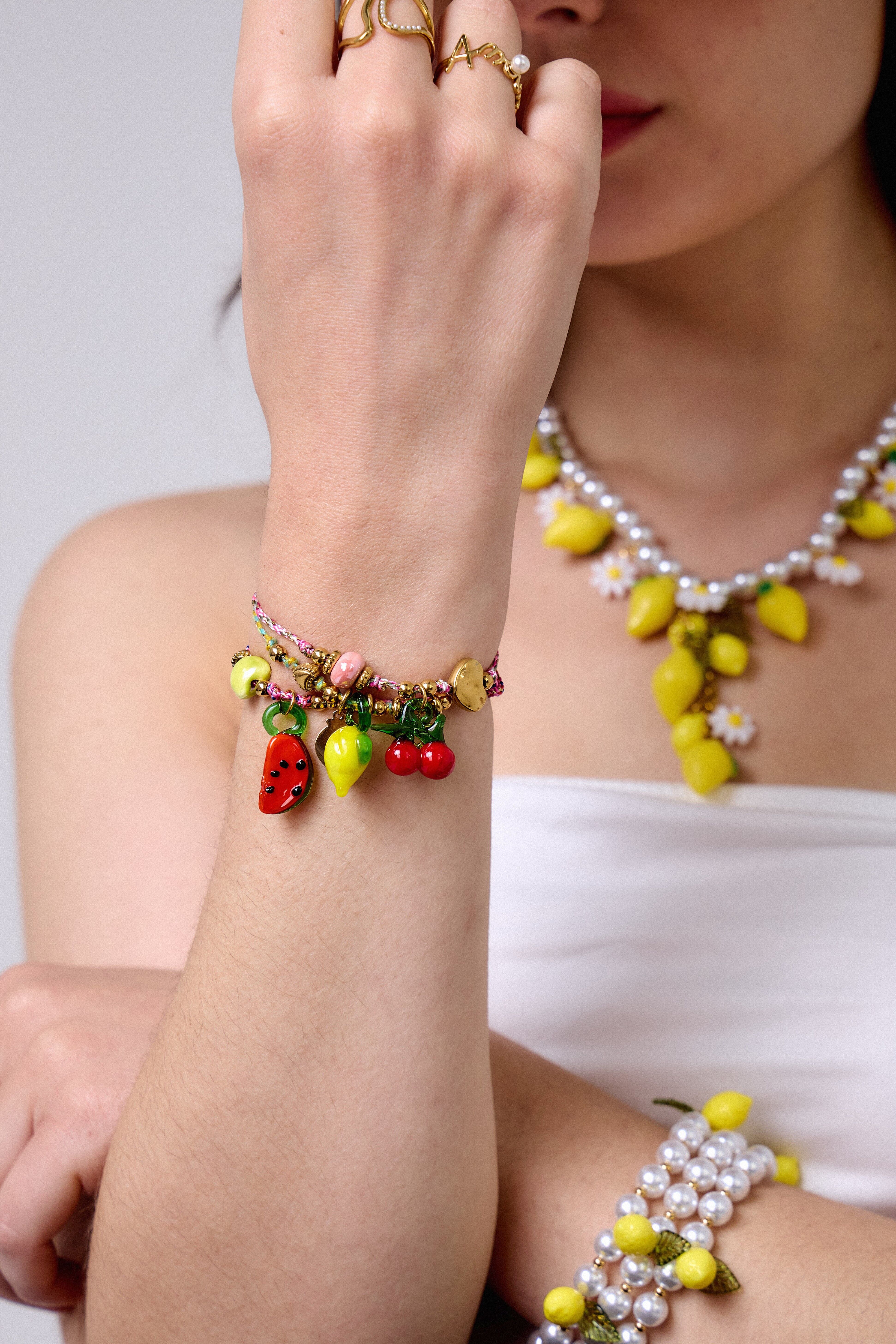 Bracelets fruits en verre – trio coloré réglable
