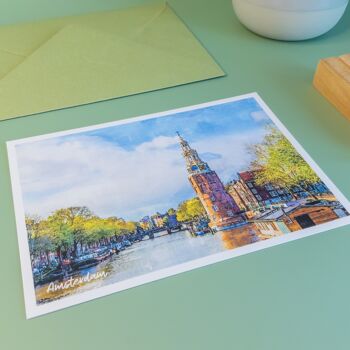 Amsterdam Munttoren, Pays-Bas - Carte postale A6 avec enveloppe 3