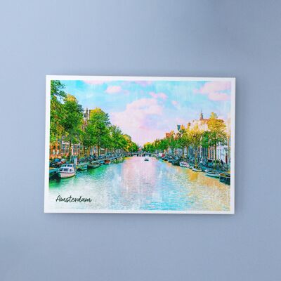 Canal d'Amsterdam, Pays-Bas - Carte postale A6 avec enveloppe