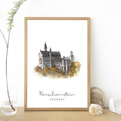 Schloss Neuschwanstein, Deutschland | Wandkunst-Dekor | Andenken | Minimalistische Reisekunst