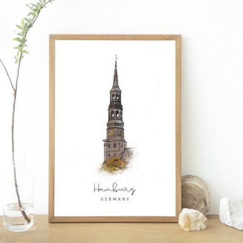 Hamburg Church, Germany | Wall Art Decor | Souvenir | Minimalist Travel Art