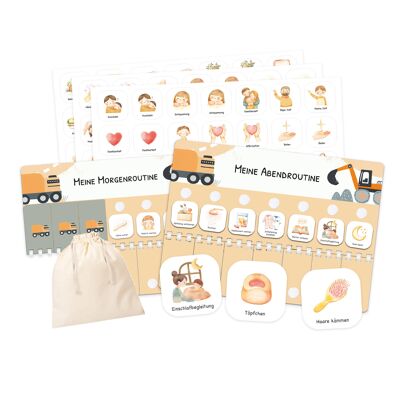 Planificateur de routine (matin et soir) incl.105 cartes de routine - Excavatrice