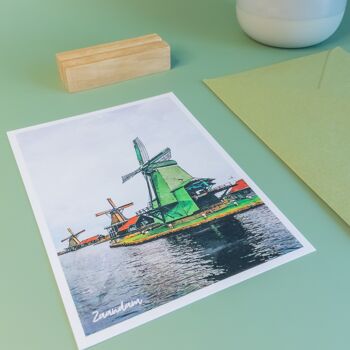 Moulins à vent de Zaandam, Pays-Bas - Carte postale A6 avec enveloppe 3