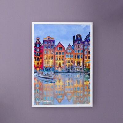 Amsterdam Houses, Pays-Bas - Carte postale A6 avec enveloppe