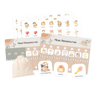 Planificateur de routine (matin et soir) incl.105 cartes de routine - Petit Éléphant