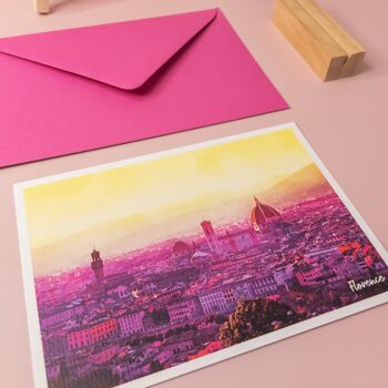 Florence Sunset View, Italie - Carte postale A6 avec enveloppe 3