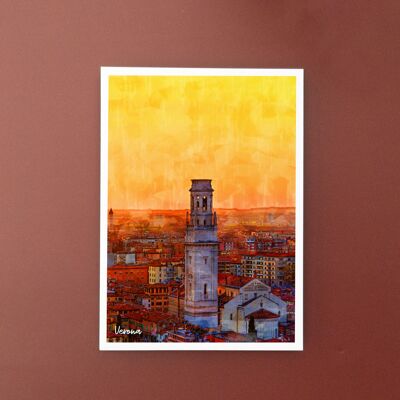 Glockenturm von Verona, Italien - A6 Postkarte mit Umschlag