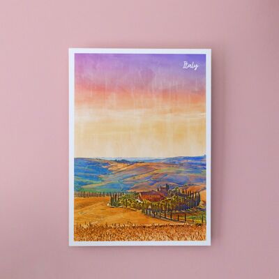 Toskana-Ansicht, Italien - A6 Postkarte mit Umschlag