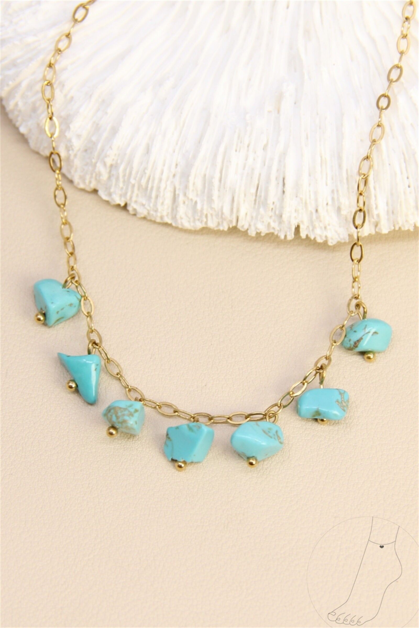 Chaîne de cheville pierres turquoise – Acier inoxydable tendance été