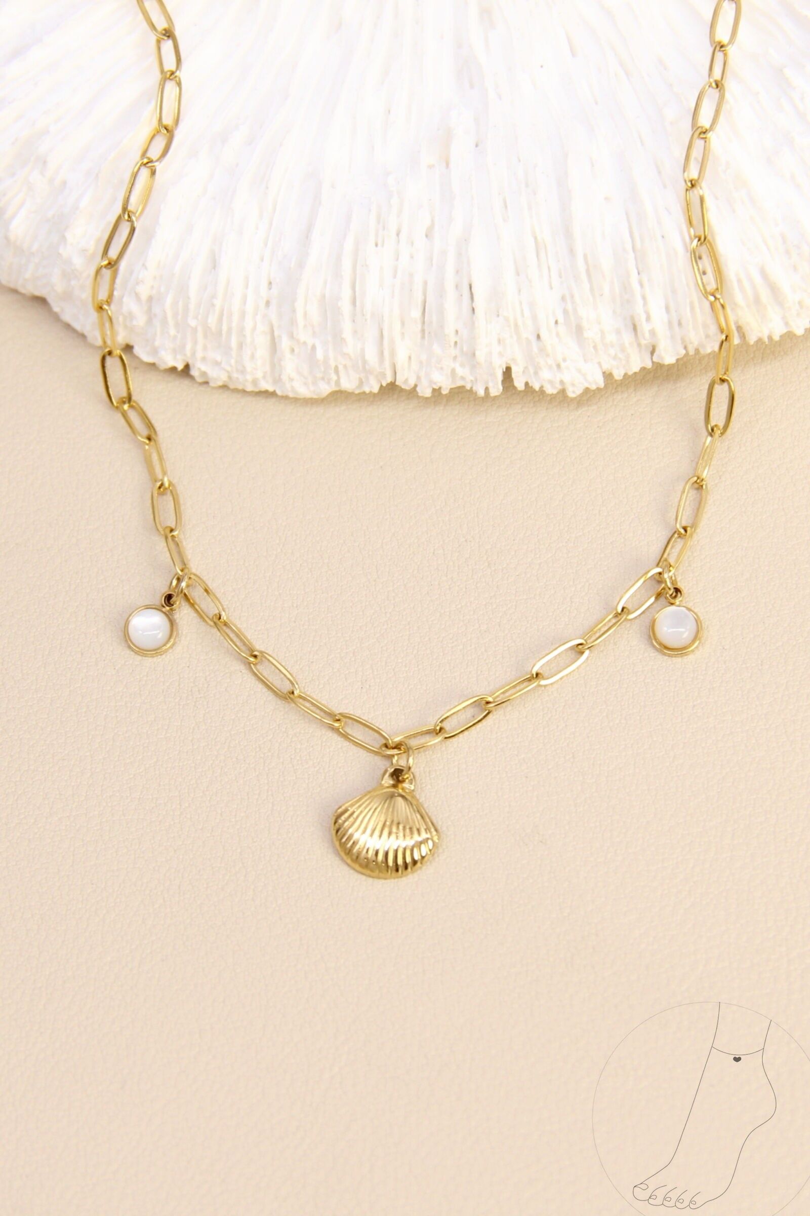 Chaîne de cheville coquillage – Acier inoxydable & perles